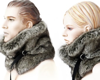 unisex collar with tape and D-rings in fine faux fur.