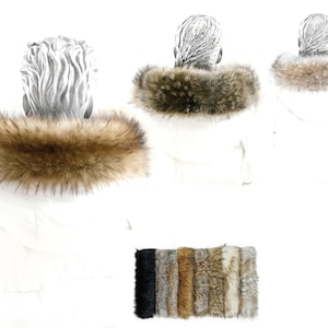 Fur strips, hood fur, hood edge, hood collar, trim, for collars & necklines high-quality faux fur, imitation fur, in many lengths