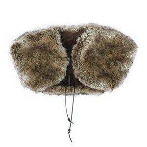 May include: A brown faux fur collar with a suede backing and a black leather tie closure.