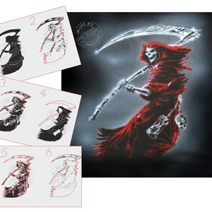 AS-087 Sensenmann Multilayer Step by Step Schablone für Acryl, Airbrush, Spray, Tattoo, Lacke und Wand Farbe