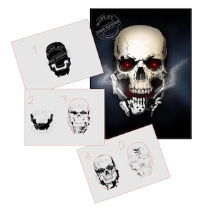 AS-235 Skull Multilayer Step by Step Stencil for acrylic, airbrush, spray, tattoo, varnish and wall paint