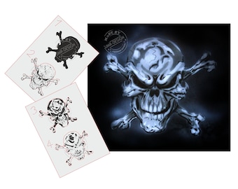 AS-063 Bones Skull Multilayer Step by Step Stencil for acrylic, airbrush, spray, tattoo, varnish and wall paint