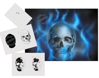 AS-010 Flame Skull Multilayer Step by Step Stencil for acrylic, airbrush, spray, tattoo, varnish and wall paint