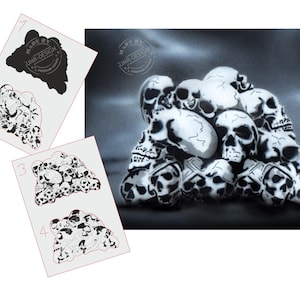 AS-149 Schädel Multilayer Step by Step Stencil for acrylic, airbrush, spray, tattoo, varnish and wall paint
