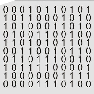May include: A black and white image of a binary code pattern. The code is arranged in rows and columns, with each row containing 10 digits. The code is repeated in each row, with the exception of the last row, which contains only 9 digits.