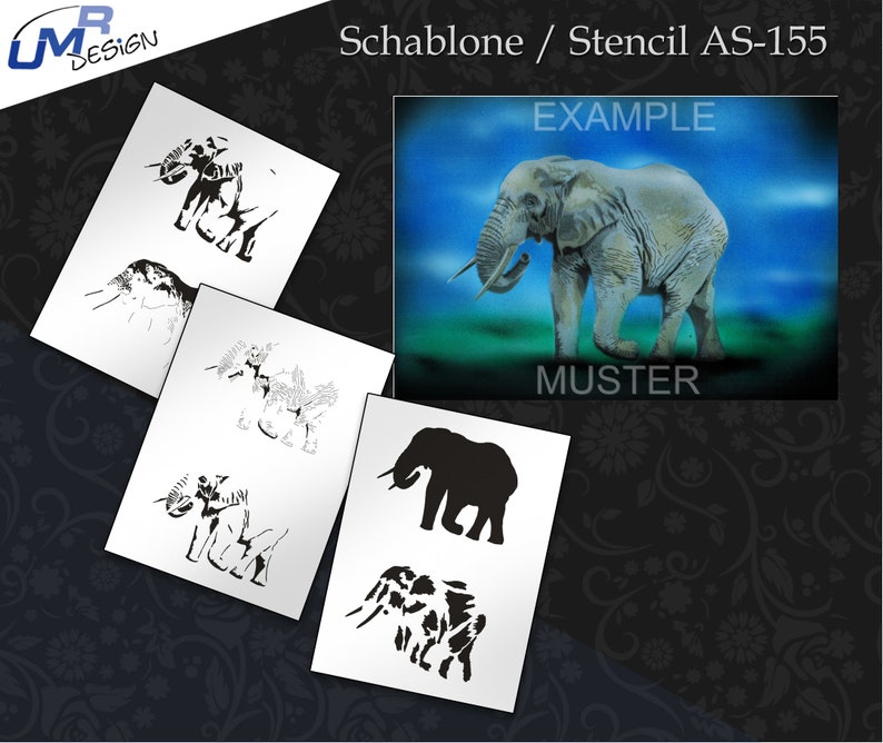 Airbrushstencil Step by Step AS-155 Elefant M image 1