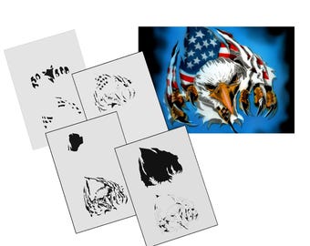 AS-131 Eagle Multilayer Step by Step Stencil for acrylic, airbrush, spray, tattoo, varnish and wall paint