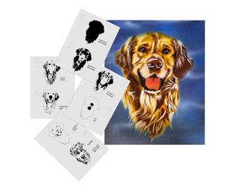 AS-350 Golden Retrievers Multilayer Step by Step Stencil for acrylic, airbrush, spray, tattoo, varnish and wall paint