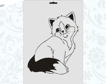Wall / Textil Stencil W-173 Katze A4