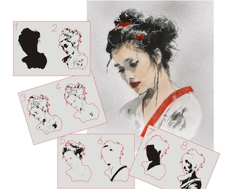 Airbrushstencil Step by Step AS-381 Geisha