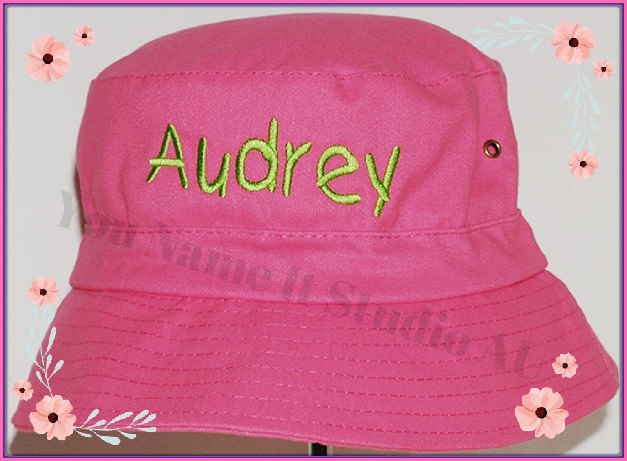 Personalised Embroidered Children's Sunhat Bucket Hat Any Font Any Colour School 