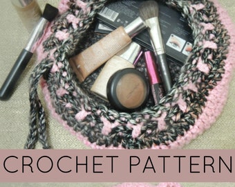 Crochet Pattern//Flat Crochet Make-Up// Crochet Drawstring Bag// Makeup Storage (PATTERN) PDF Instant Download