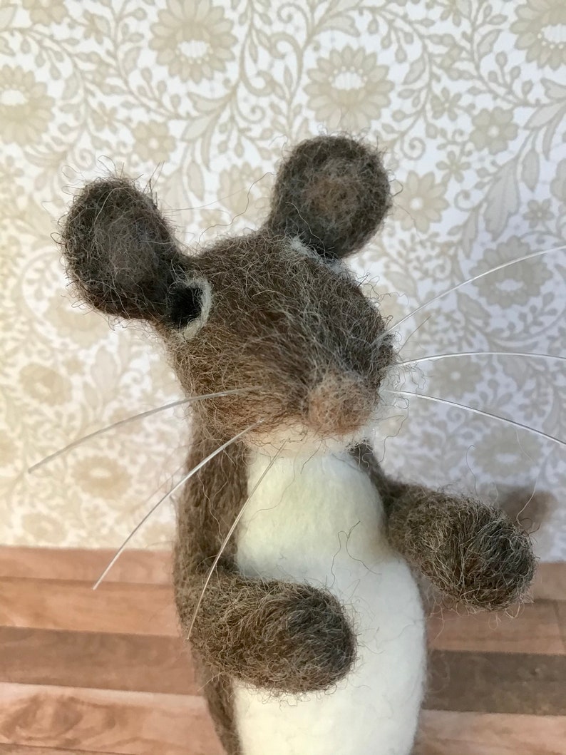 Needle felted gray and tan and white mouse George felted wool felted animal felted mouse