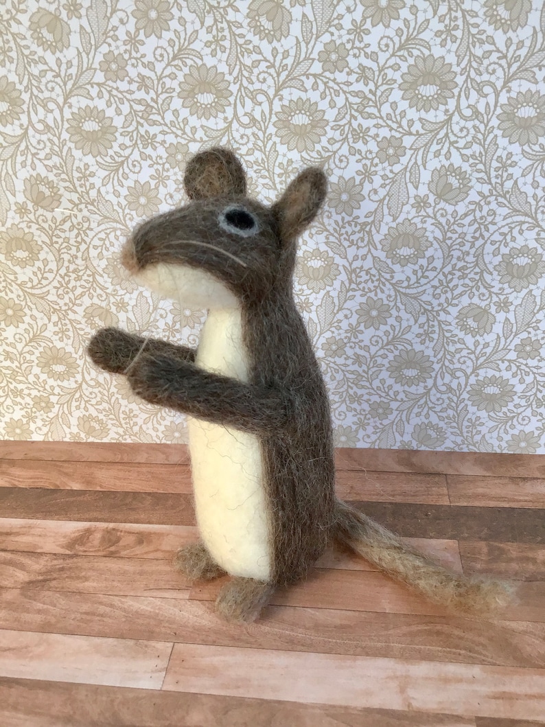 Needle felted gray and tan and white mouse George felted wool felted animal felted mouse