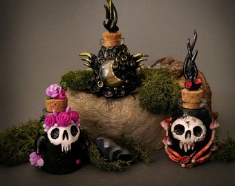 Black Potion Bottles - Halloween decor / Altar item/ Curiosity cabinet