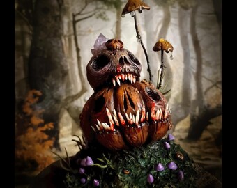 Reunión de Halloween: Calabaza y calavera, brillo ultravioleta, decoración de hongos, amatista