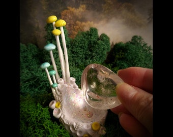 Little Wonders - No. 11 - quartz tumble with mushrooms - mini gardening, fairy garden, crystal garden, mushroom art, table decor