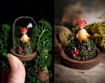 Hada Hongo [Ejemplar n.° 6] - Espíritu del árbol, Hada popular, Espíritu del bosque, Miniatura en cúpula de cristal con base de madera