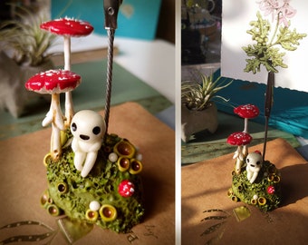 Note holder with Kodama (NIGHT GLOWING!) and toadstools - memo holder, photo holder, paper clip