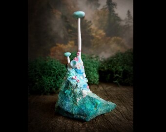 Little Wonders No. 19 - mini garden decoration, fairy garden, chrysocolla, crystal garden, mushroom decoration, crystal, mushrooms