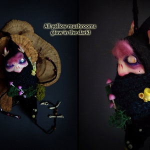 Corbin, the little Darkling Larva jingles and glow in the dark, ooak doll, designer toy, wall hanging wit bells, witchy decor zdjęcie 9