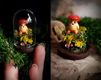 Hada Hongo [Ejemplar n.° 7] - Espíritu del árbol, Hada popular, Espíritu del bosque, Miniatura en cúpula de cristal con base de madera