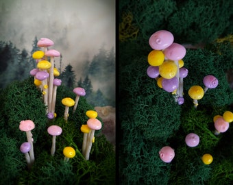 Pastel Vibes - big set of mushrooms with wire inside - mini gardening, fairy garden, crystal garden, mushroom art