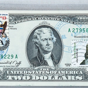 2 Dollar Briefmarken *Zwei Dollar Scheine *Papiergeld Währung *Geldschein US *Federal Reserve Note *USPS Briefmarken Haustier *Katzenbesitzer Kunst Geschenk
