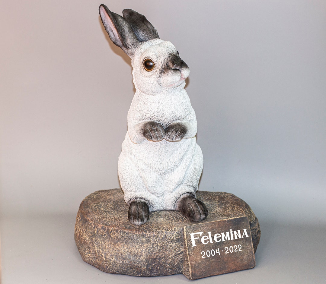 White Rabbit Urn *bunny Memorial Stone *cremation Statue Pet Ashes ...
