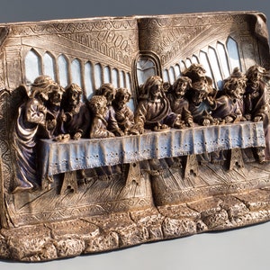 Last Supper Statue *Lords Supper Plaque *Jesus Christ Sculpture *Christian Table Decor *Religious Easter Gifts *Biblical Devotional Art Book