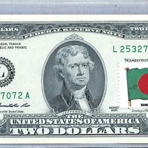 Fed Note * 2 Dollar Bill * Papiergeld US * Zwei Dollar Briefmarken * Banknoten Währung * Gem Unc * Business Souvenir * Bangladesch Flagge Geschenke