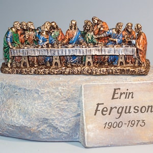 Adult Cremation Urn Human Ashes Holder *Home Memorial Burial Box *Religious Funeral Sculpture Jesus Last Supper *Unique Remembrance Keepsake