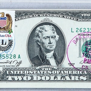 Zwei Dollarschein 1976 *Geldschein *Geldschein *Geldschein USA *Federal Reserve * Sheriff Dekor *Ersttagsmarke entwertet
