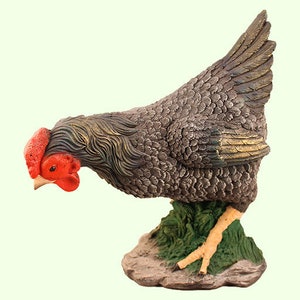 Chicken Statue *Black Hen Figurines *Farmhouse Animal Decor *Large Garden Sculpture *Bird Back Yard Outdoor *Country Lawn Flowerbed Keepsake
