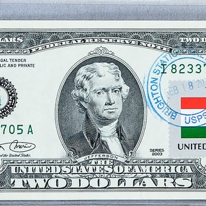 Currency Notes US *2 Dollar Bill *Federal Reserve Note *Two Dollar *Gem Uncirculated *Country Flag Gift *Tajikistan Flag *USPS Stamps Decor
