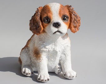 King Charles Spaniel Memorial *Sitting Dog Sculpture *Puppy Statue *Cocker Cavalier Home Decor *Outdoor Garden Figurine Pet *Lifelike Animal