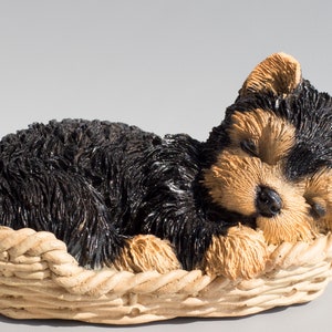 Yorkshire Terrier Statue *Sleeping Dog Memorial *Puppy Sculpture *Home Decor Pet Basket *Yorkie Loss Sympathy Gift *Keepsake Figurine Animal
