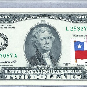 Papiergeld US * 2 Dollar Schein * Chile Flagge * US Notenbank Note * Zwei Dollar Briefmarken * Banknoten Währung * Gem Unc * Business Sammler Geschenke