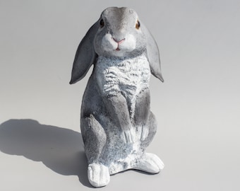 Rabbit Statue Garden *Lop Eared Bunny *Wildlife Sculpture *Hare Figurine Memorial *Keepsake Lawn Decor Gray Lapin *Animal Loss Sympathy Gift