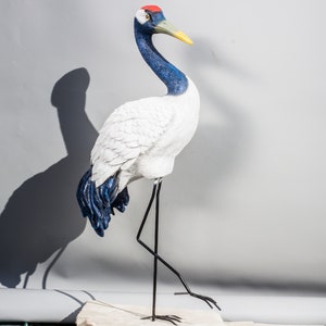 Crane Statue Outdoor *Red Crowned Bird *Wildlife Garden Sculpture *Large Animal Realistic *Backyard Decor *Lawn Flowerbed Keepsake Figure