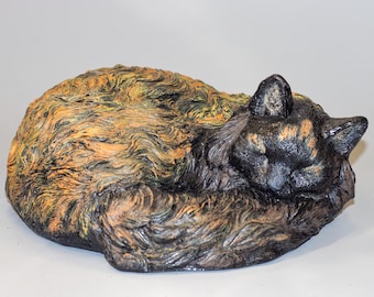 Unique Longhaired Tortie Cat Urn *Cremation Funeral Statue Pet Ashes *Keepsake Memorial Custom Paint *Burial Casket Remembrance Home Outdoor