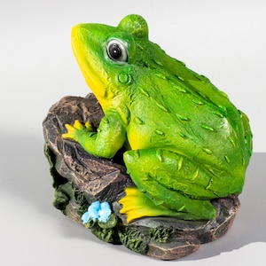 Kikker op rots *Tuinstandbeeld pad *Natuurdierfiguur *Buiten sculptuur achtertuin *Bloembeddecoraties *Groene aandenken feng shui-cadeau