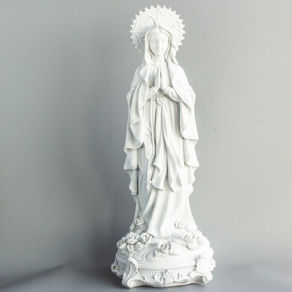 Virgin Mary Figurine *Madonna Statue *Christian Sculpture White *Our Lady Praying Hands *Religious Decor *Holy Mother of God Halo Statuette