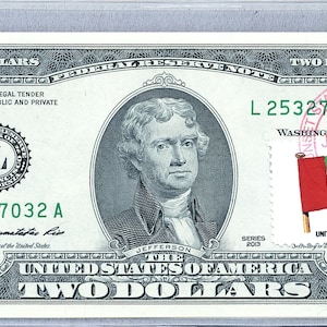 Fed Note *2 Dollar Bill *Vereinigte Arabische Arabische Flagge *Geld US *Zwei Dollar Briefmarken *Banknoten Sammlerstücke *Papiergeld *Gift Men