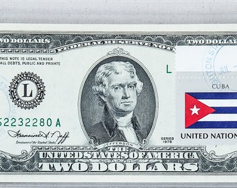 1976 Two Dollar Stamps *US 2 Dollar Bill *Paper Money Currency *Gem Uncirculated *Federal Reserve Note *Rare Business Gifts *Country Flag