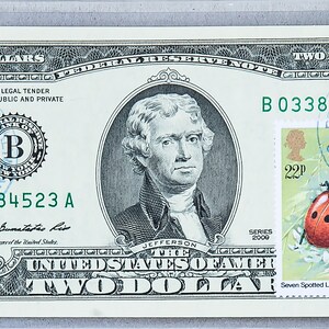 Francobollo da due dollari *2 dollari Gemma Unc *Cartamoneta USA *Banconota della Federal Reserve *Banconota da collezione *Regalo coccinella *Souvenir di denaro portafortuna