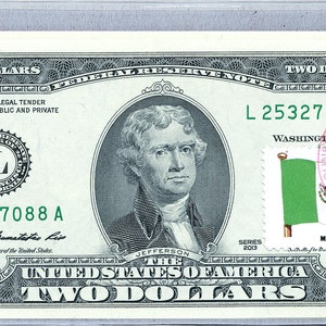 Geldscheine *Zwei Dollarschein *Mexikanische Flagge *Papiergeld US *Federal Reserve *2 Dollar Briefmarken *Geldschein Sammlerstück Gem Unc *Business Geschenk