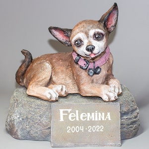 Unique Urn Chihuahua Ashes *Dog Memorial Stone Plaque *Cremation Statue Pet *Funeral Keepsake Tribute Sculpture *Burial Casket Custom Paint
