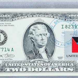 Geldscheine *2 Dollar Note *Federal Reserve Bank *Zwei Dollar US *Papiergeld Gem (Spindel) *Antigua Barbuda *Geschenkmarken