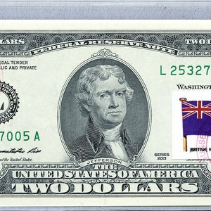 Fed Note *British Jungfern-Inseln Flagge *2 Dollar Schein *Papiergeld US *Zwei Dollar Briefmarken *Banknote Gem unc *Glückliche Geschäftsgeschenke